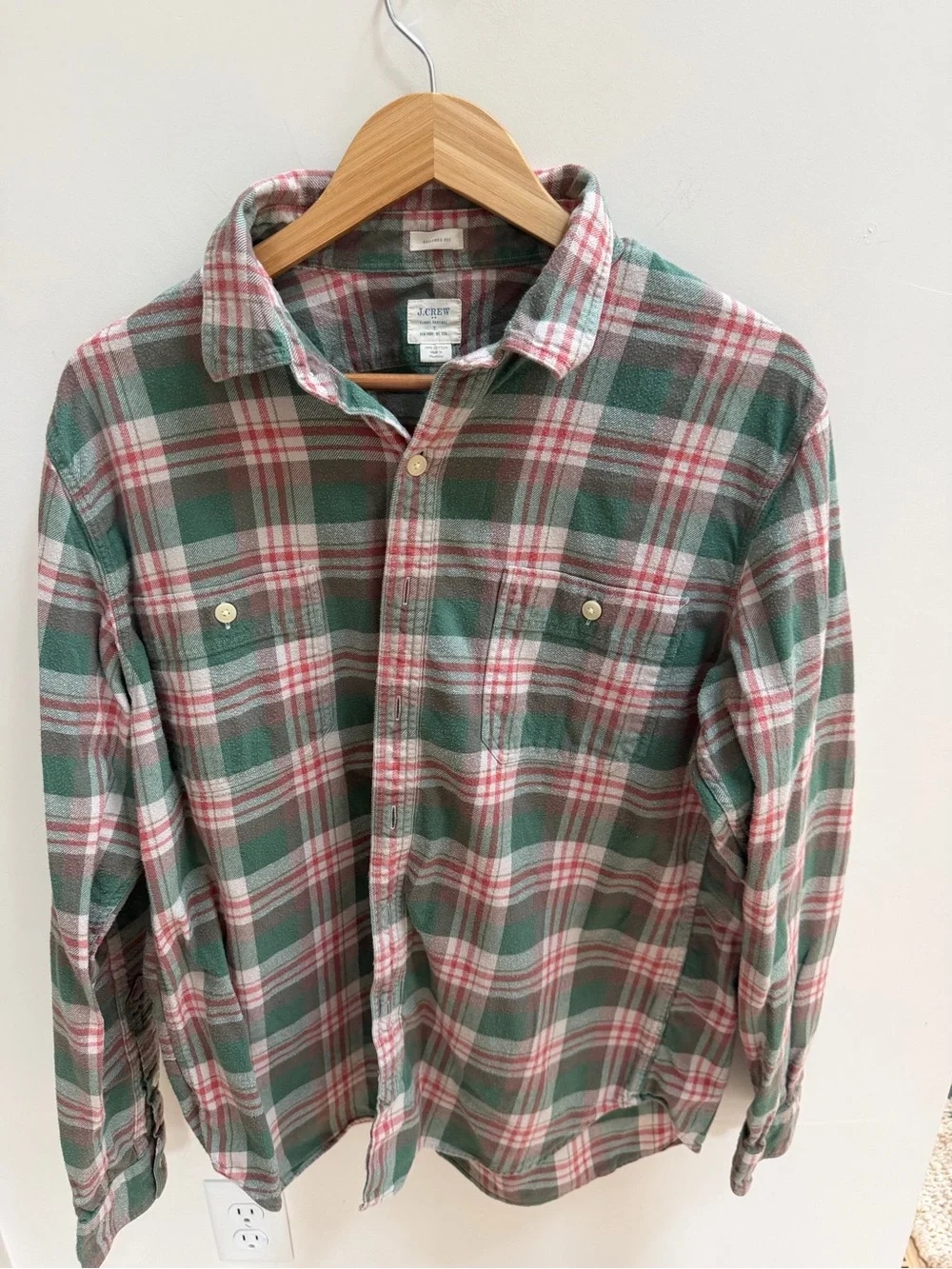 J. Crew Men's Green and Red Plaid Button-Down Shirt